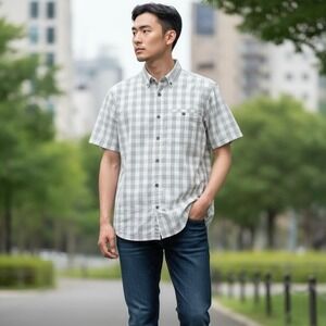 Howler Bros Men's Plaid Short Sleeve Western Button Down Outdoor Casual Shirt S